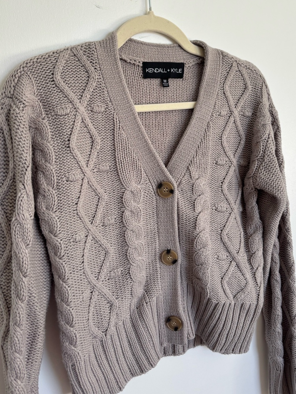 Kendall & Kylie Grey Cable-Knit Button Cardigan Sweater